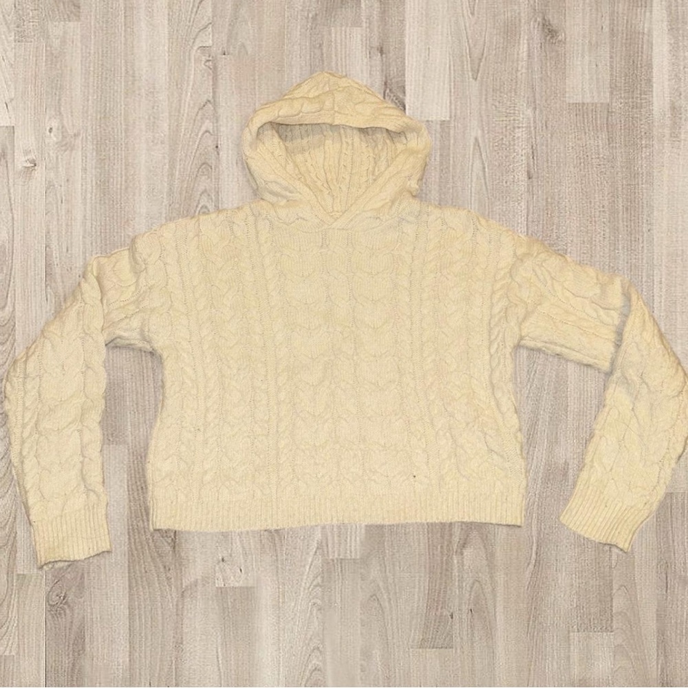 No Boundaries Cream Hooded Cable Knit Sweater